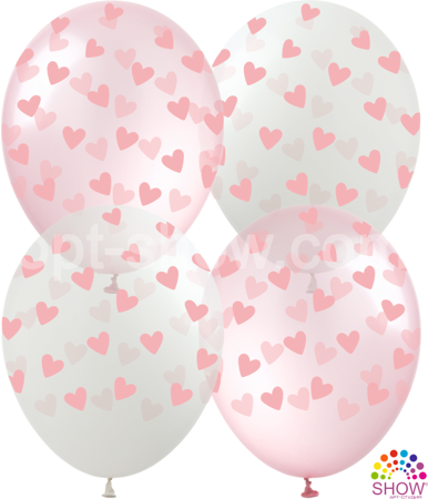 Balloons 12" with print "Pink Hearts" (10 pcs.)