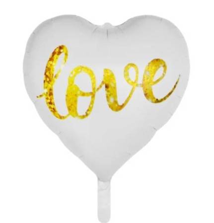 Balon foliowy Białe Serce LOVE Złote 18" (45cm.)