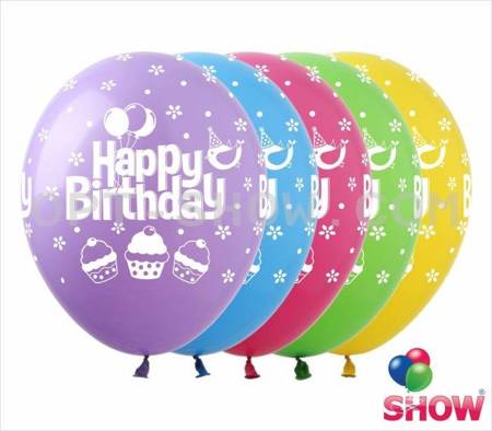 Balony gumowe z nadrukiem Happy Birthday (10 szt.)
